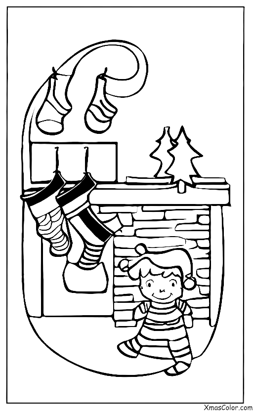 Christmas / Children: A child hanging their stocking by the fireplace