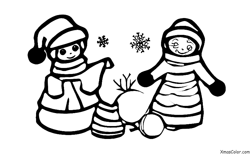 Christmas / Children: A girl making a snowman