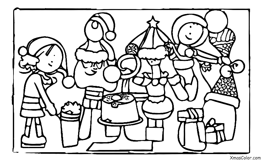 Christmas / Christmas cake: A group of people decorating a Christmas cake