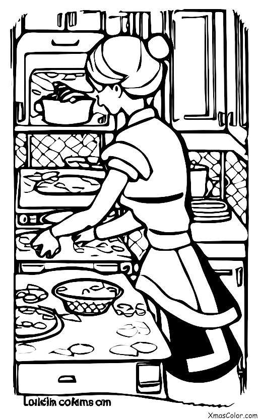 Christmas / Christmas cake: A woman baking a Christmas cake