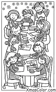 Christmas / Christmas Cards: A group of friends writing out Christmas cards