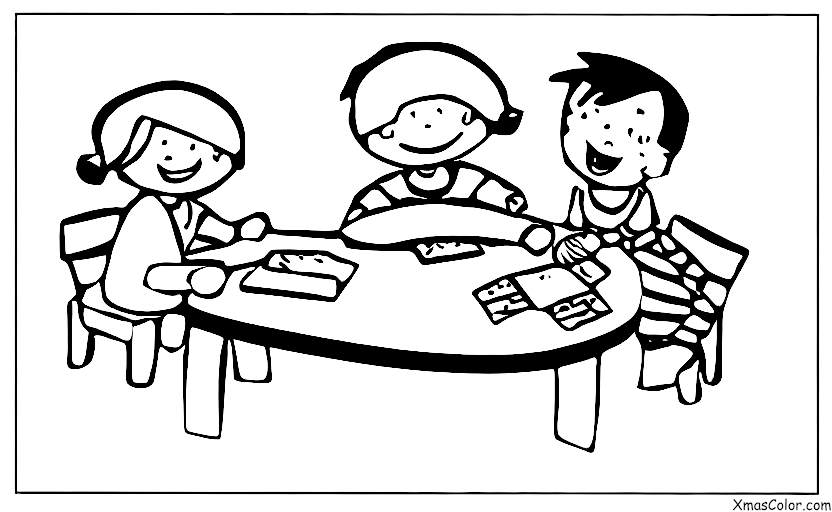 Christmas / Christmas Cards: A young boy and girl writing out Christmas cards