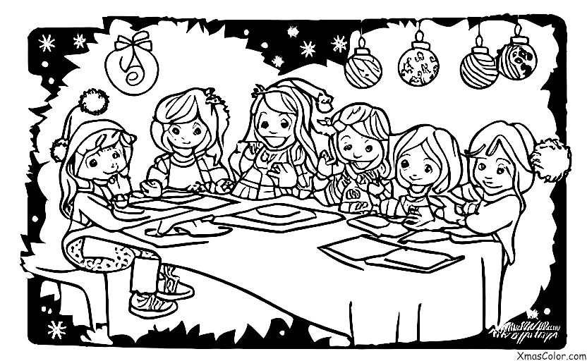 Christmas / Christmas Cards: Kids decorating a Christmas card