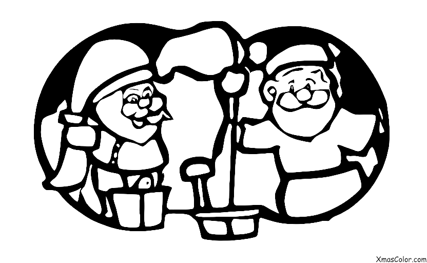 Christmas / Christmas Cards: Santa cleaning up his workshop