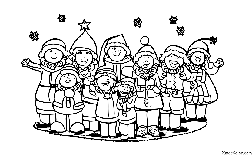 Christmas / Christmas carolers: Christmas carolers around a Christmas tree