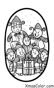 Christmas / Christmas carolers: Christmas carolers singing in front of a Christmas tree