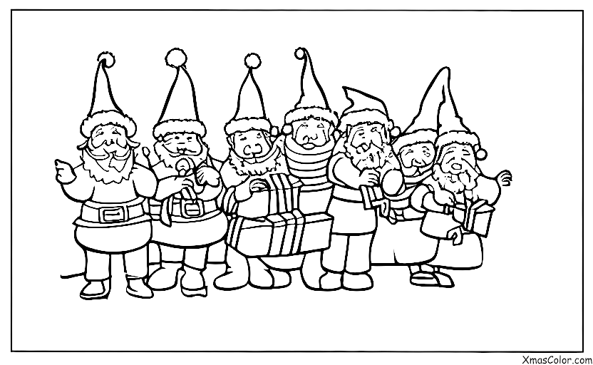 Christmas / Christmas carolers: Santa and his elves singing Christmas carols in the workshop