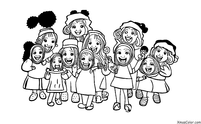 Christmas / Christmas caroling: A group of children caroling