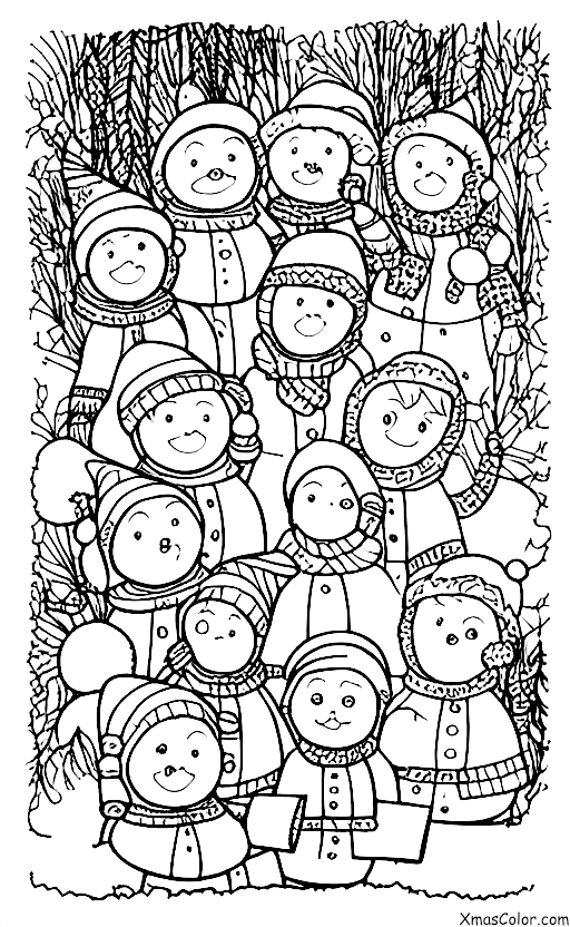 Christmas / Christmas caroling: Christmas carolers in a snowy forest