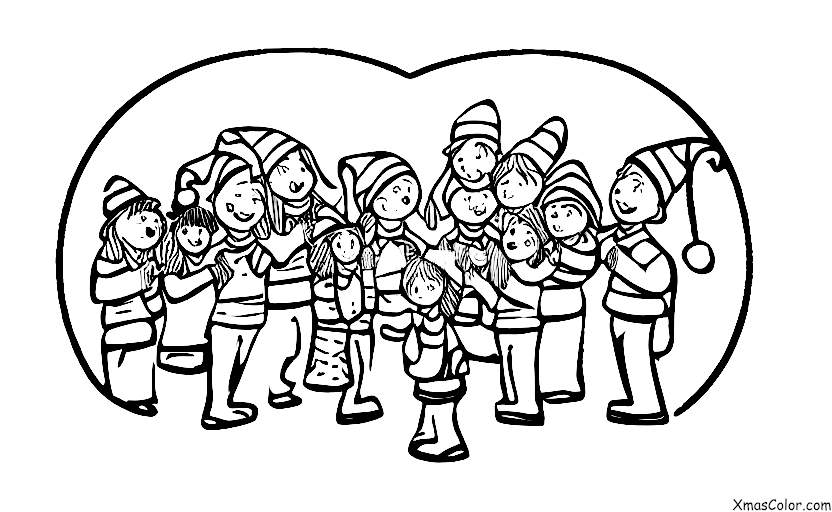 Christmas / Christmas choir: A group of people singing Christmas carols in the snow