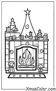 Christmas / Christmas colors: A fireplace with a red and green rug