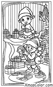 Christmas / Christmas Elf: Christmas Elf painting a toy