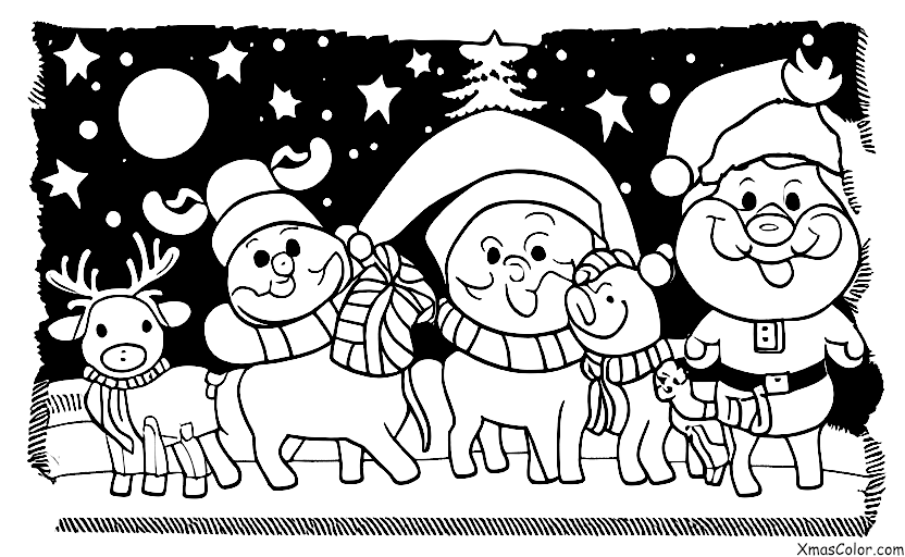 Christmas / Christmas Eve: Santa and his reindeer taking off into the night sky