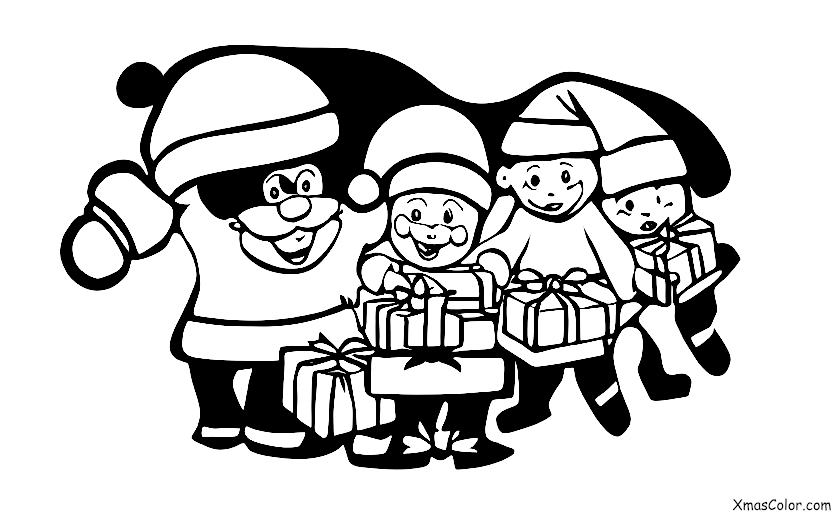 Christmas / Christmas Eve: Santa delivering presents to all the children