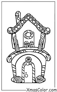 Christmas / Christmas gingerbread houses: A gingerbread house with a candy chimney and a candy wreath on the door