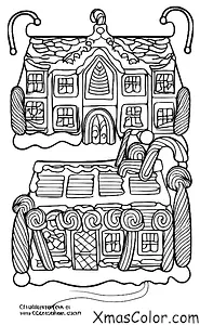 Christmas / Christmas gingerbread houses: A gingerbread house with a chocolate roof and a candy cane fence