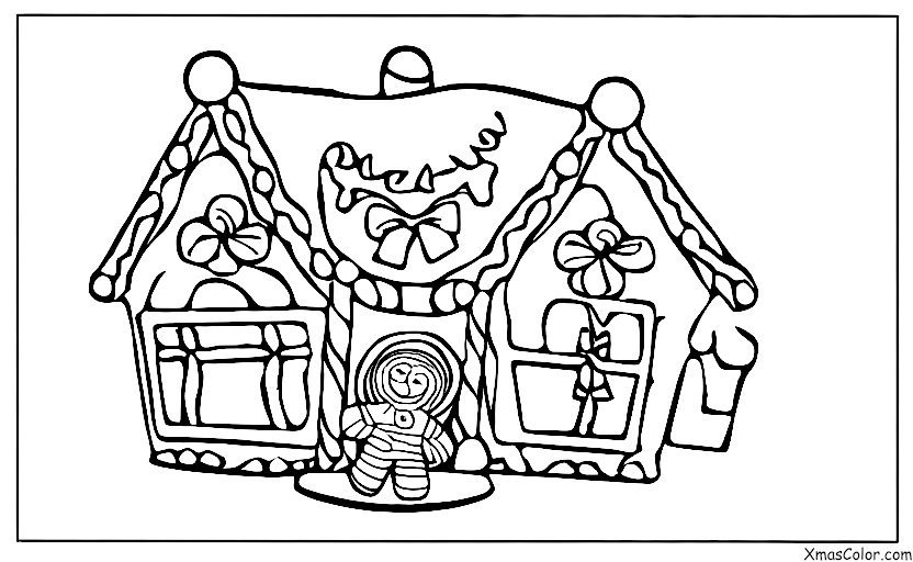 Christmas / Christmas gingerbread houses: A gingerbread house with a gingerbread man in the garden