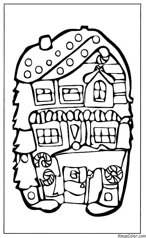 Christmas / Christmas gingerbread houses: A gingerbread house with a snowman in the yard