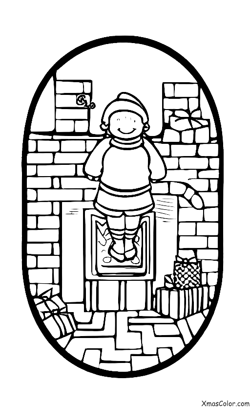 Christmas / Christmas in America: A child peeking down the chimney