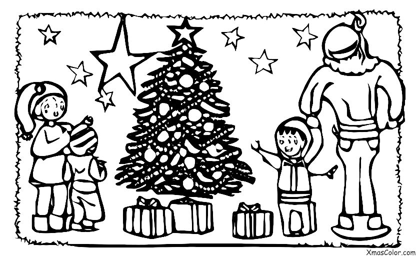 Christmas / Christmas in the country: A family decorating their Christmas tree