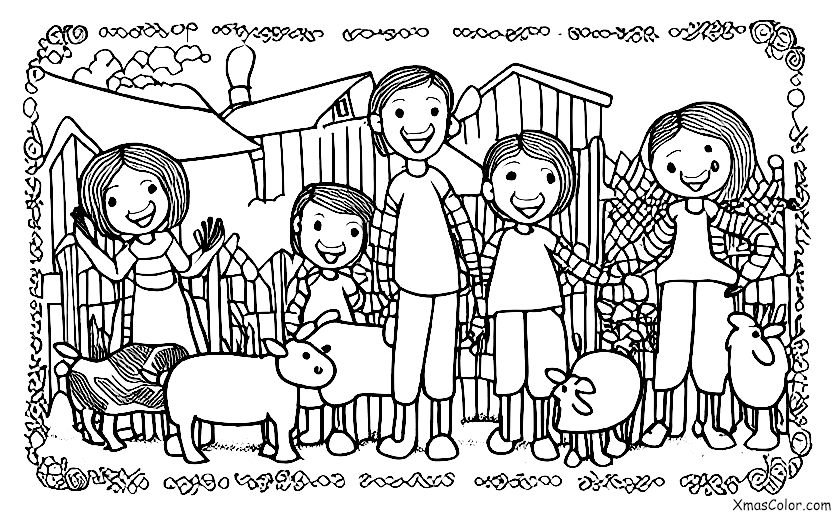 Christmas / Christmas in the country: A family visiting a farm