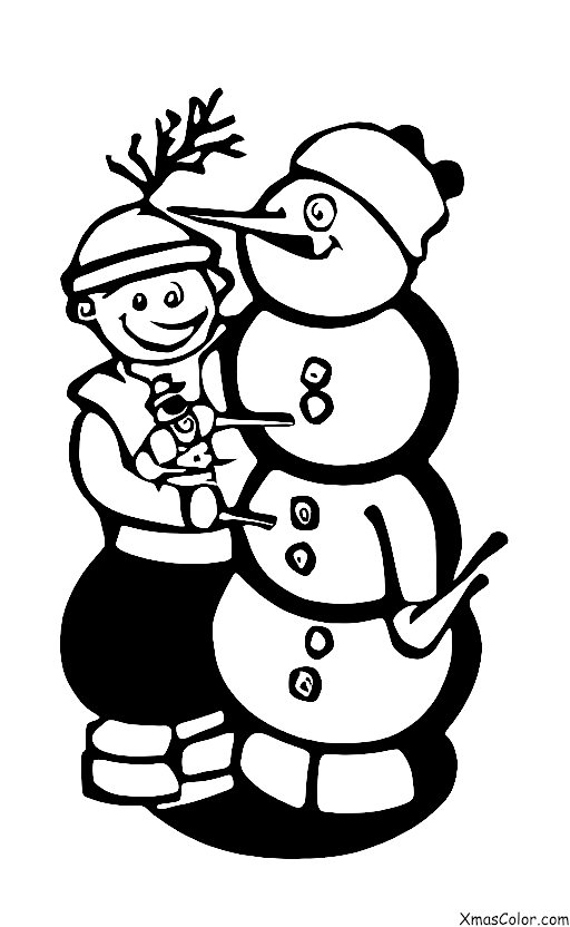 Christmas / Christmas in the country: A father and son building a snowman