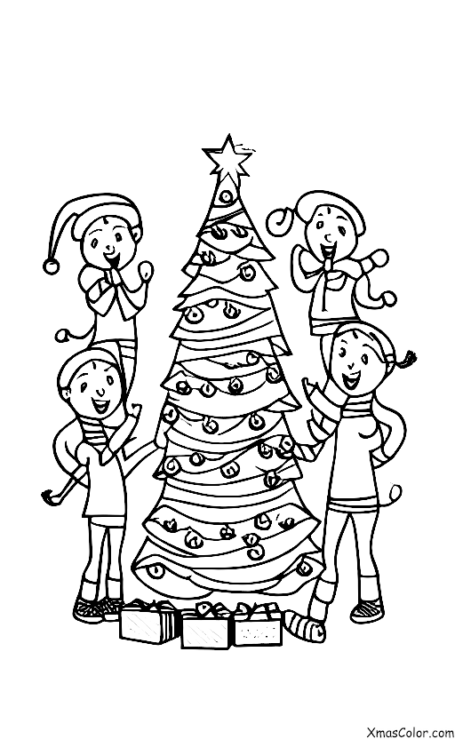 Christmas / Christmas in the country: A group of friends singing Christmas carols around the Christmas tree
