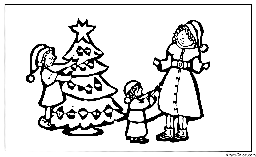 Christmas / Christmas in the country: A mother and child decorating the Christmas tree