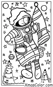 Christmas / Christmas in the future: Santa in a spacesuit flying a rocket