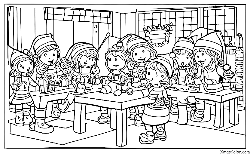 Christmas / Christmas in the North Pole: Santa and the elves making toys