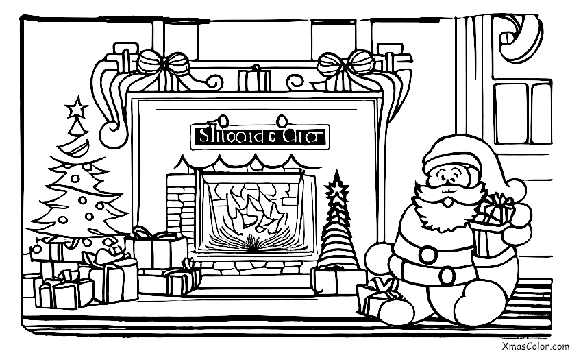 Christmas / Christmas in the past: Santa Claus coming down the chimney