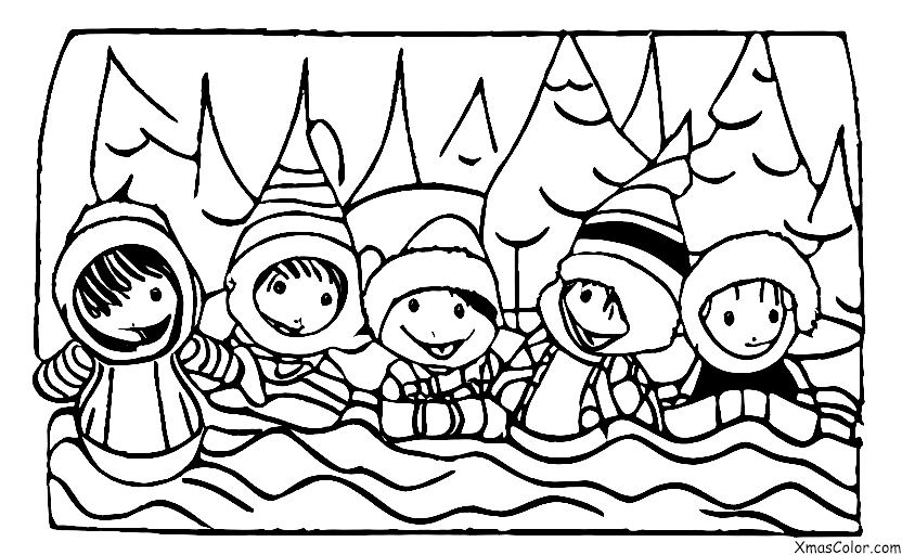 Christmas / Christmas in the suburbs: Kids are sledding down a hill