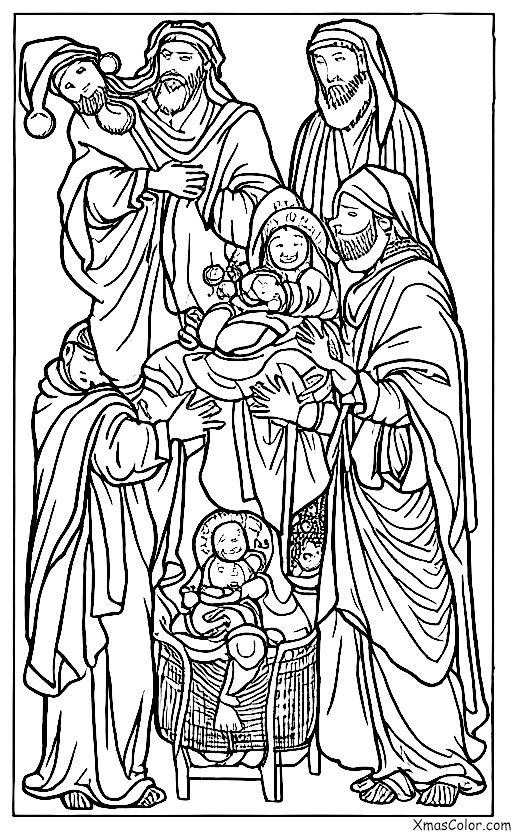 Christmas / Christmas Miracle: The three wise men bringing gifts to baby Jesus
