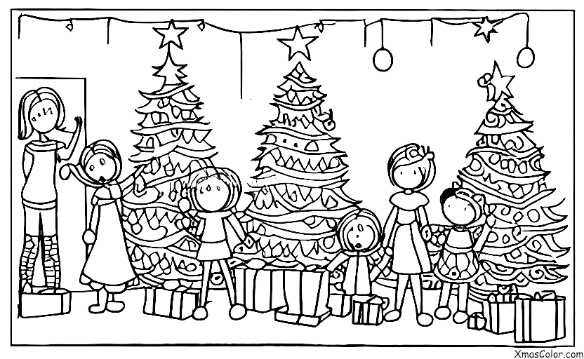 Christmas / Christmas music: A family singing around the Christmas tree