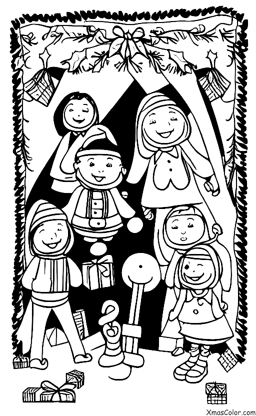 Christmas / Christmas music: Children caroling around the Christmas tree