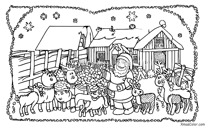 Christmas / Christmas on a farm: Santa feeding his reindeer in the barn