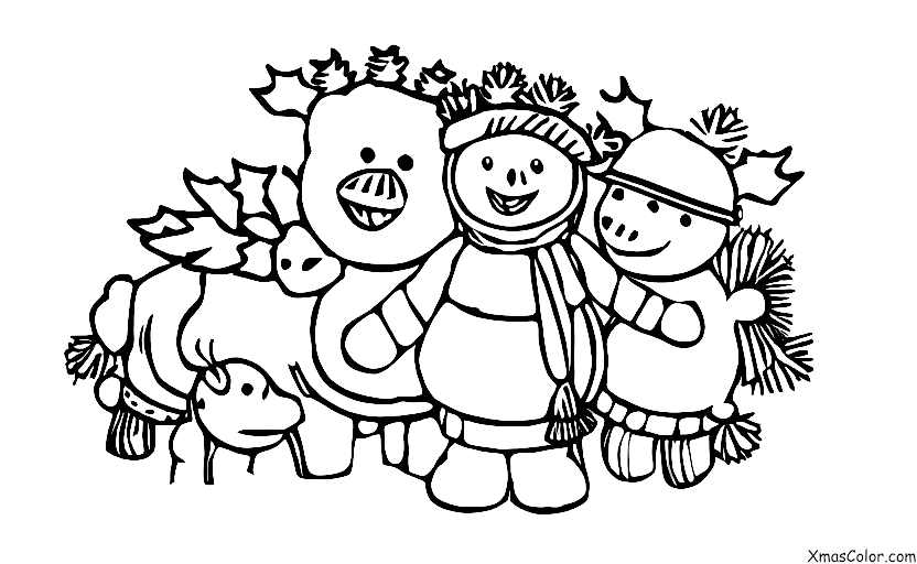 Christmas / Christmas on a farm: The animals are playing in the snow