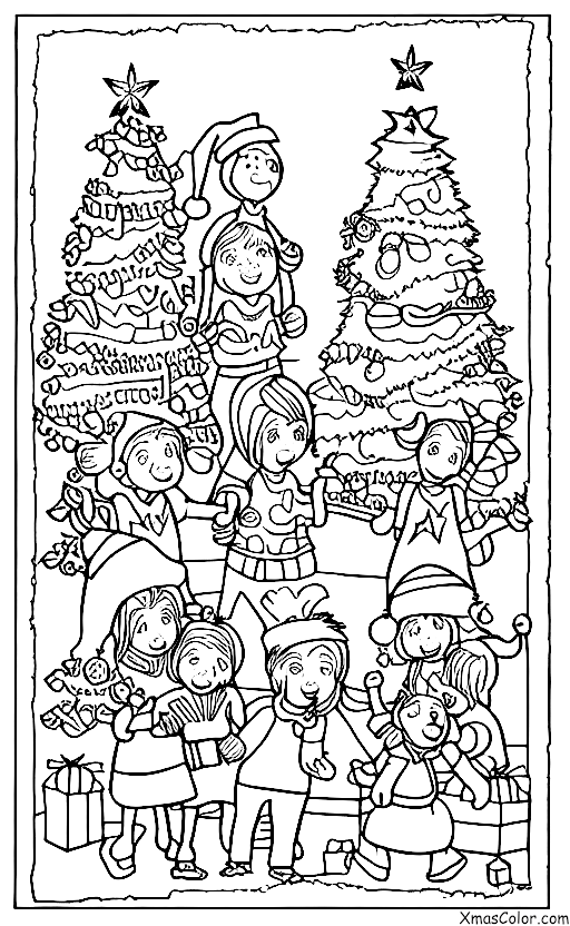 Christmas / Christmas parties: Friends gathering around the Christmas tree