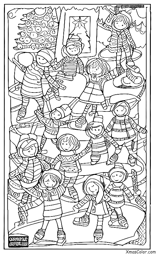 Christmas / Christmas Spirit: A group of people ice skating together