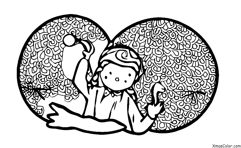 Christmas / Christmas Tree Decorating: A child hanging a decoration on the tree