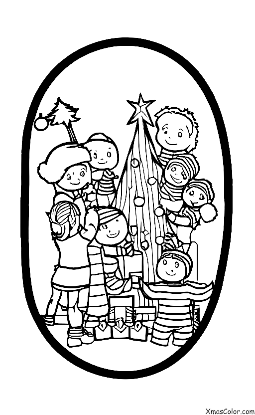 Christmas / Christmas Tree Decorating: A family decorating their Christmas tree together