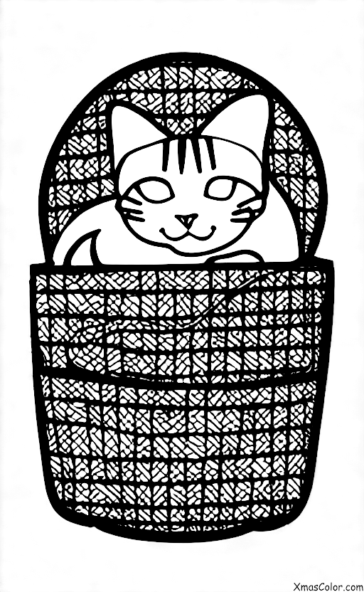 Christmas / Christmas Trees: A cat sleeping in a basket