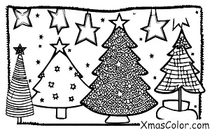 Christmas / Christmas Trees: A Christmas tree decorated with lights, ornaments, and a star on top