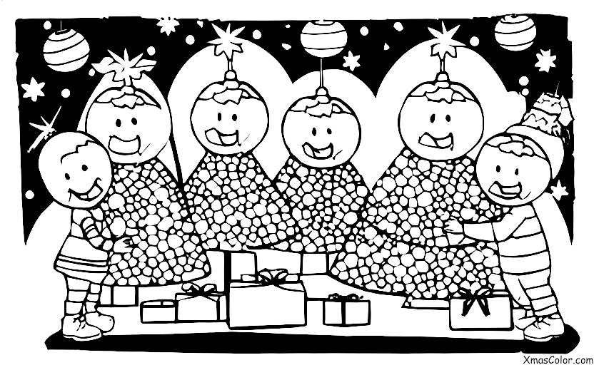 Christmas / Christmas Trees: A group of children decorating a Christmas tree