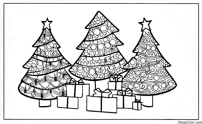 Christmas / Christmas Trees: Christmas trees decorated with colorful lights and ornaments