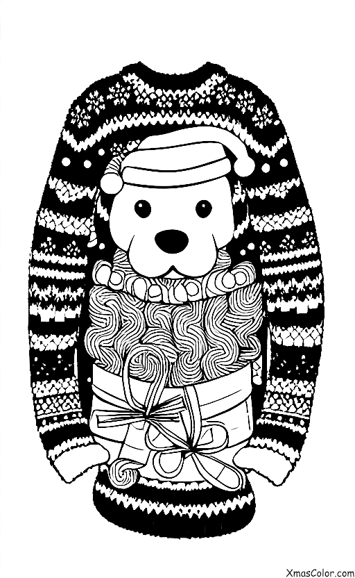 Christmas / Christmas with animals: A dog in a Christmas sweater licking a candy cane