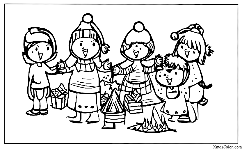 Christmas / Dancer: A group of people gathered around a bonfire, singing and dancing