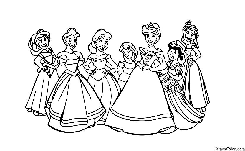Christmas / Disney Christmas: Disney Princesses decorating the Christmas tree