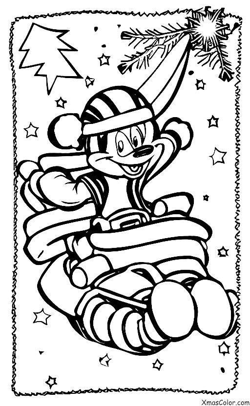 Christmas / Disney Christmas: Goofy sledding down a hill