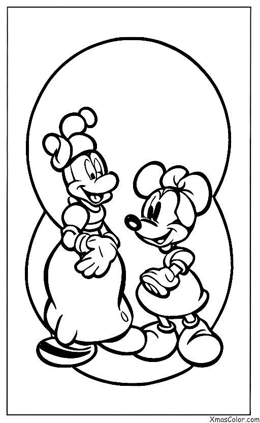 Christmas / Disney Christmas: Mickey Mouse and Minnie Mouse decorating their Christmas tree